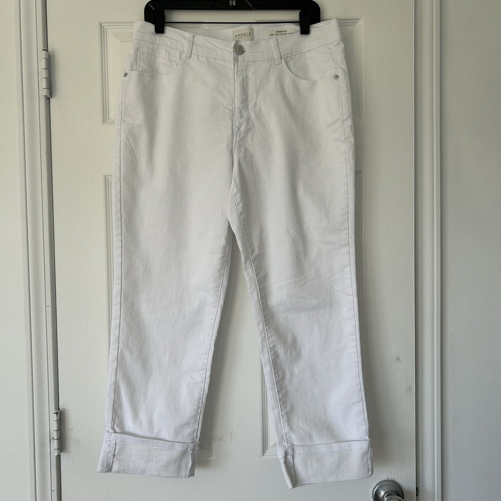 Angels Forever Young Jeans Womens 14 White Deep Cuff Straight High Rise Denim